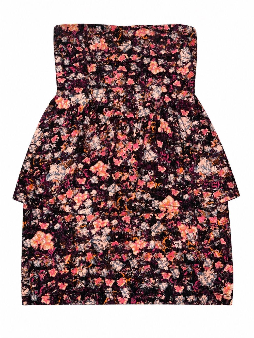 Kirra Black Floral Strapless Mini Dress with Pink & Orange Accents size small